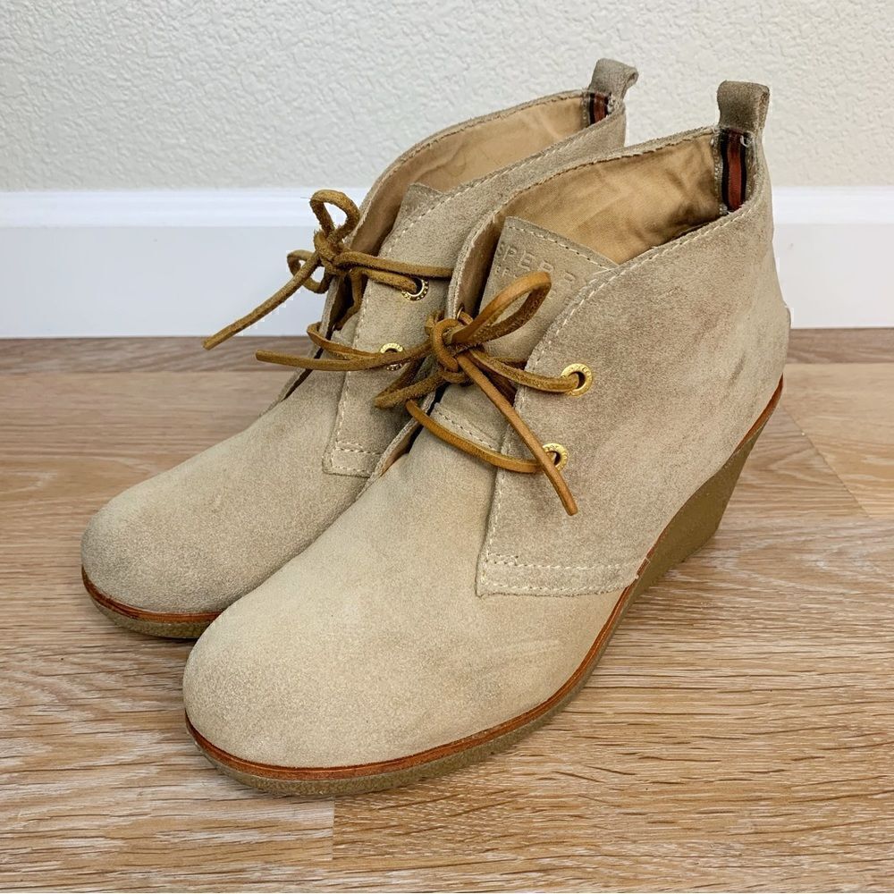 Sperry Suede Leather Top Sider Harlow Wedge Bootie, Size 8